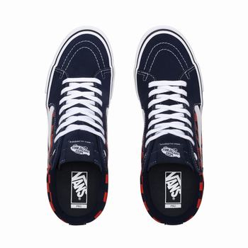 Damske Kotnikove Tenisky Vans Checkerboard Sk8-Hi Pro Námornícka Modrá/Oranžové VA90QSGYL